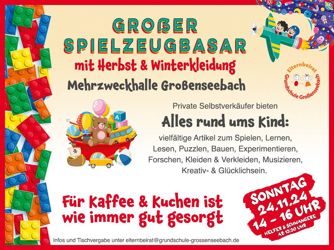 Spielzeugbasar mit Herbst- & Winterkleidung in der Grundschule Großenseebach am 24.11.2024- Plakat quer